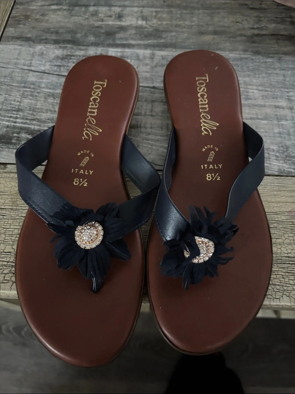 Toscanella Navy Floral Jewel Thong Sandals for Women